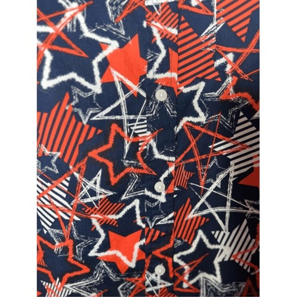 Edgar + Ash Patriotic Stars Button Up Shirt Mens M Navy Orange Cotton NWT - Picture 9 of 9